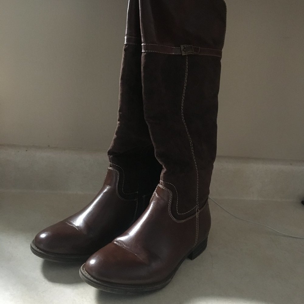 Maurices Tall Brown Boots Samantha Faux Suede Size 7M 1" Heel - Picture 2 of 15
